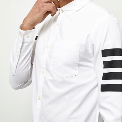 White contrast stripe sleeve Oxford shirt